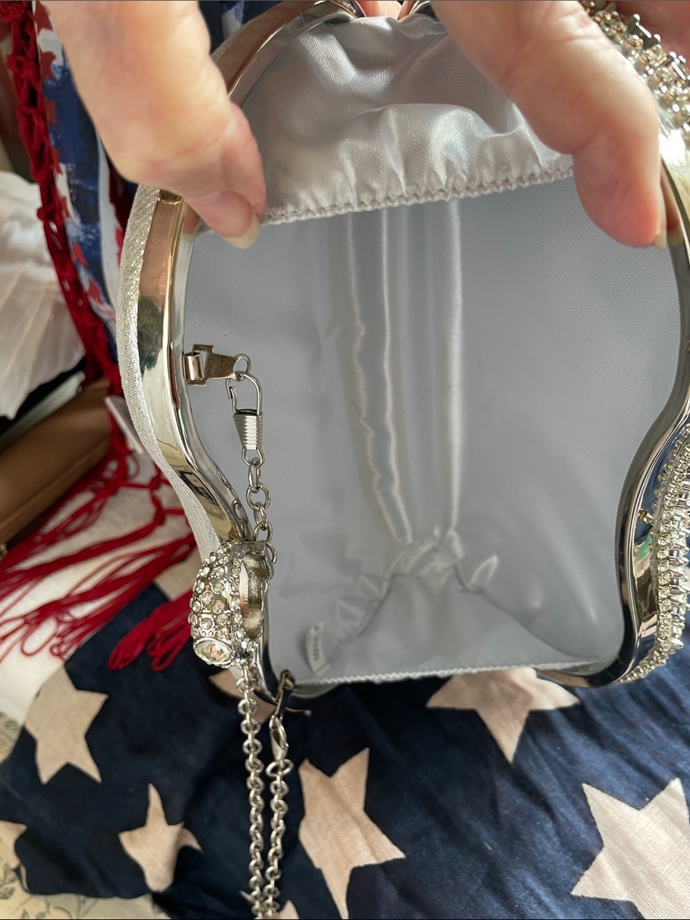 Silver Crystal Ring-Top Evening Clutch - Picture 3 of 7